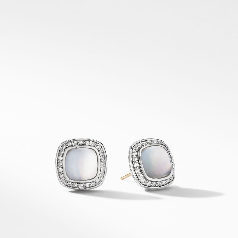 David Yurman Albion Stud Earrings Rock Crystal Mother Pearl Diamonds Ste…